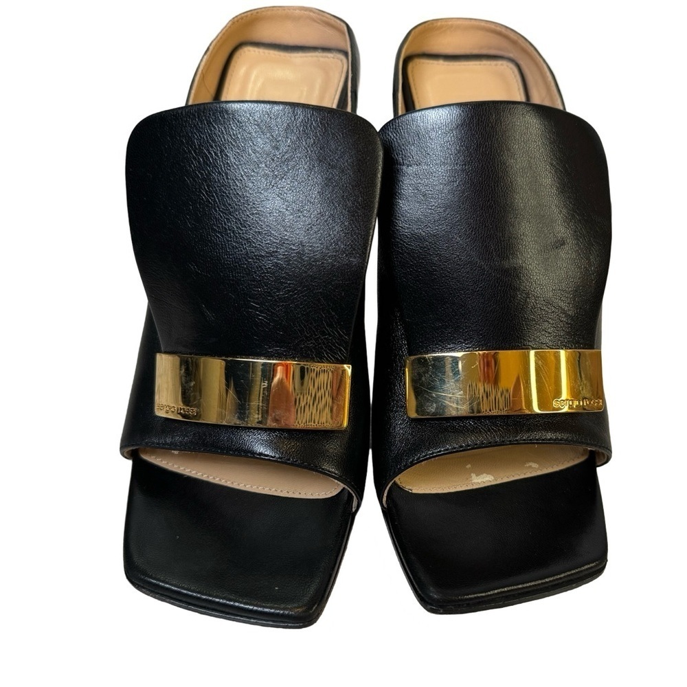 Sergio Rossi SR1 Sabot Mules Black with Gold Detail Size 5 - Picture 10 of 16